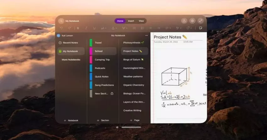 Optimierte Leistung: OneNote funktioniert jetzt auch mit Apples Vision Pro Headset