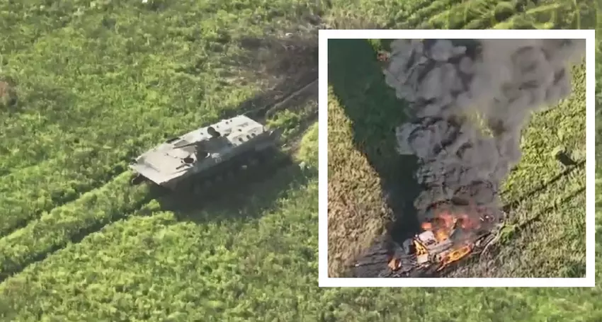 Eine ukrainische FPV-Drohne flog im Inneren eines BMP-1 und explodierte, wodurch der 200.000 Dollar teure Schützenpanzer zerstört wurde