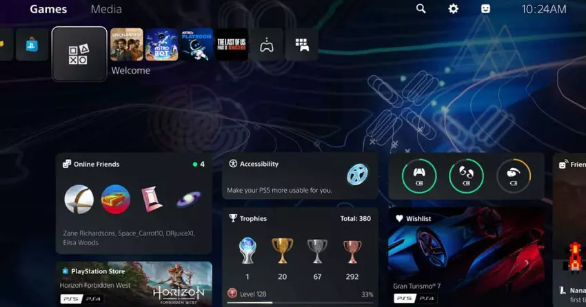 Der Welcome Hub, ein Zentrum mit einer Vielzahl von Widgets und der Möglichkeit, einen eigenen Hintergrund festzulegen, ist jetzt weltweit für PlayStation 5 verfügbar.