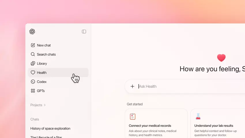 Schnittstelle von ChatGPT Health von OpenAI
