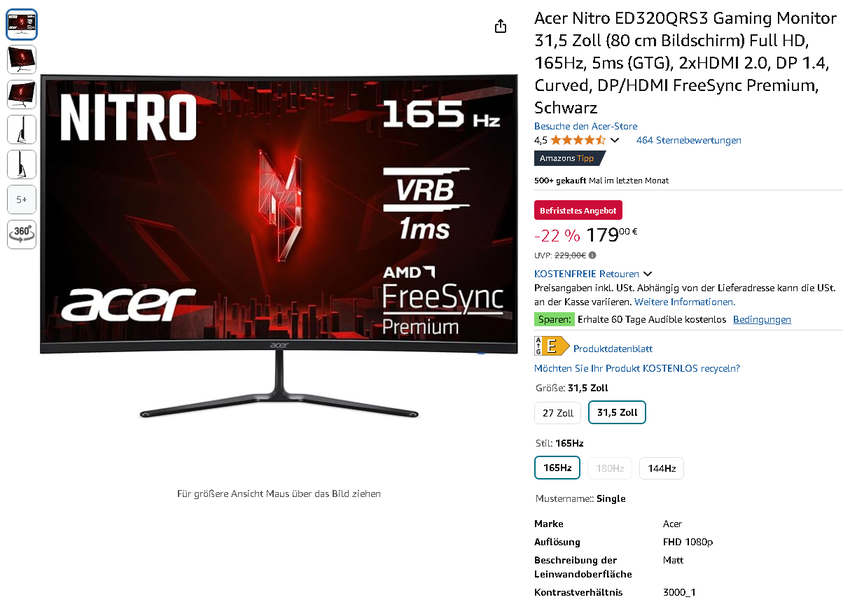 Screenshot der Acer Nitro ED320QRS3