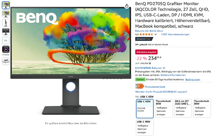 Screenshot der BenQ PD2705Q