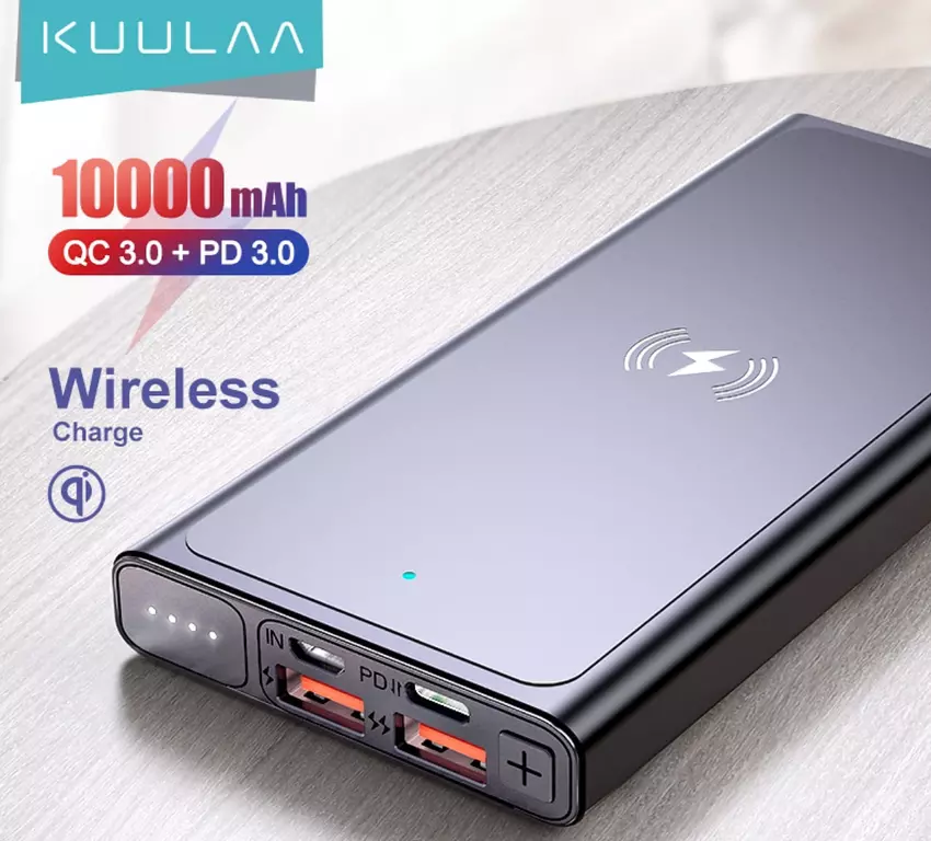 KUULAA 10000mAh Powerbank mit vier Anschlüssen und drahtlosem Laden für $15