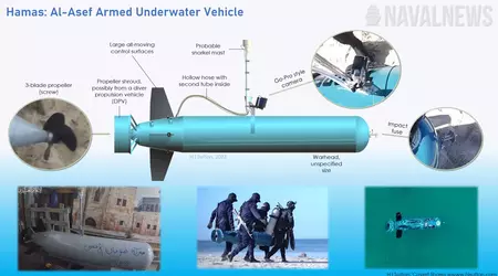 Die Hamas zeigte einen Al-Asef-Lenktorpedo mit einer Action-Kamera und einem kleinen Sprengkopf, der bereits gegen Israel eingesetzt wurde