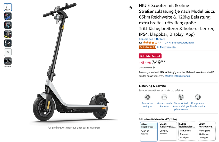 Screenshot der NIU Kqi2 Pro E-Scooter