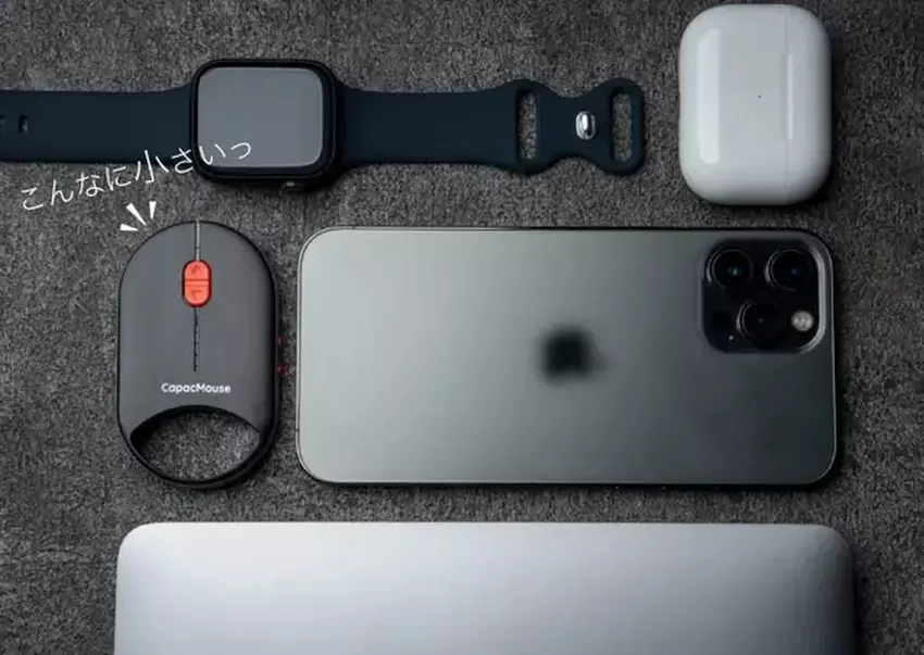 Ein Vergleichsfoto mit den Abmessungen der CapacMouse Pro