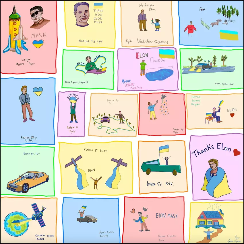 Ukrainische Flüchtlingskinder haben für Elon Musk ein riesiges NFT-Bild erstellt