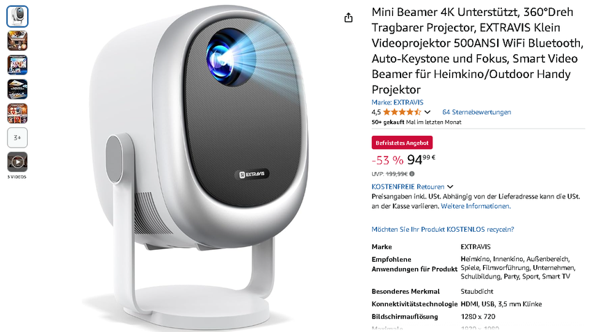 Screenshot der EXTRAVIS Mini Beamer