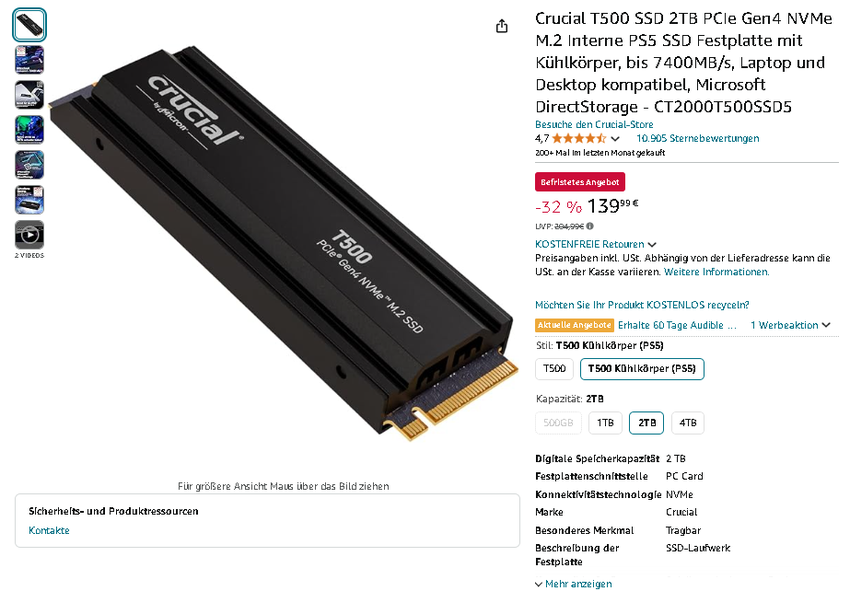 Crucial T500 2TB NVMe SSD