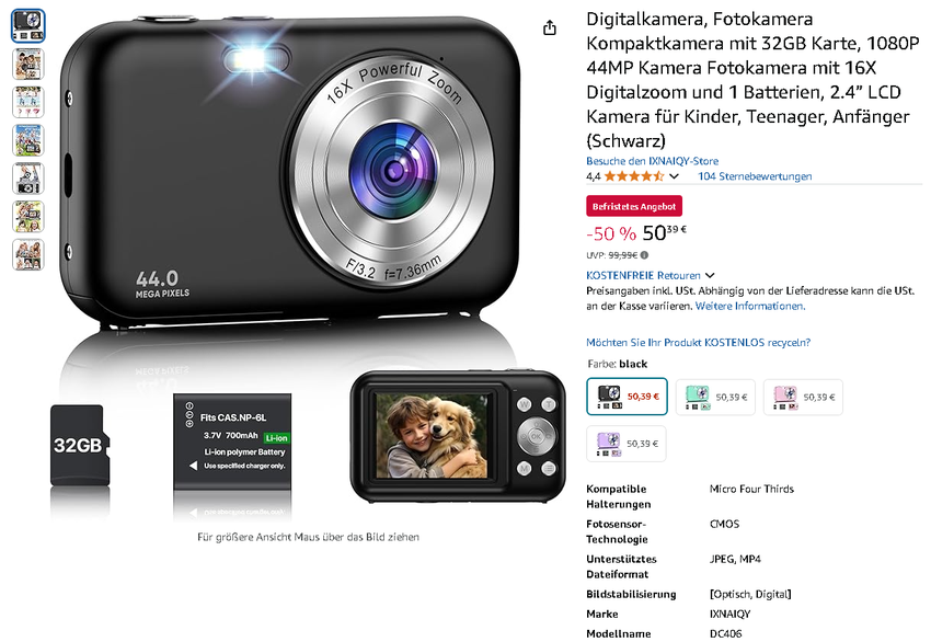 Screenshot der IXNAIQY DC406 Digitalkamera