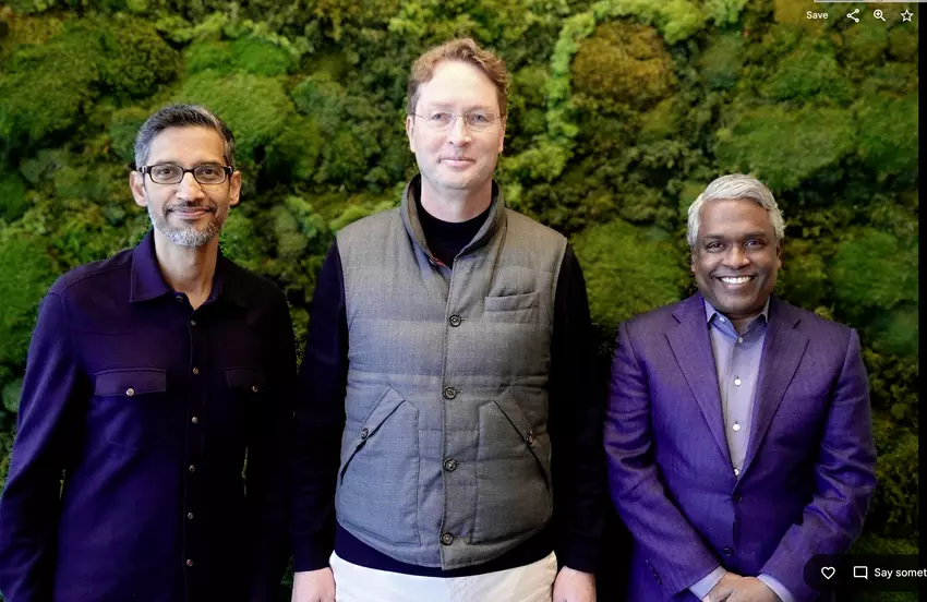 CEOs von Google und Mercedes-Benz bei einer Pressekonferenz