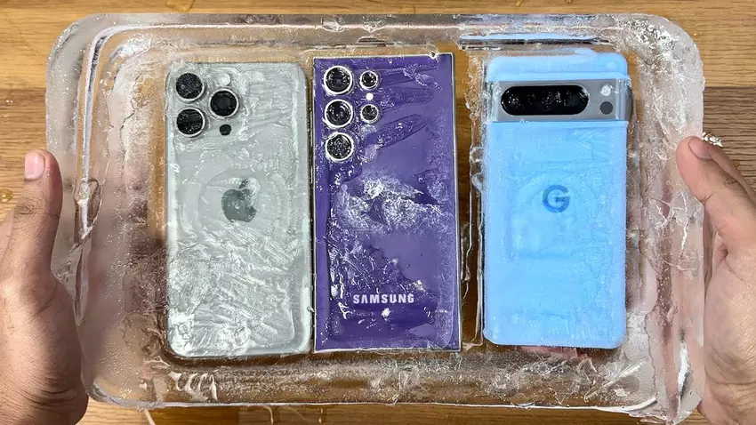 Extremtest: Samsung Galaxy S24 Ultra, iPhone 15 Pro Max und Pixel 8 Pro wurden mit Wasser übergossen und für 6 Stunden in den Gefrierschrank gelegt