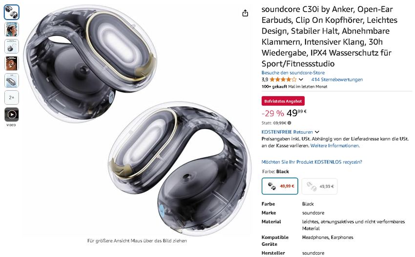 Screenshot der soundcore C30i Kopfhörer