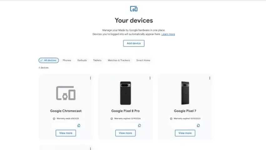 Illustration der Seite "Ihre Geräte" im Google Store
