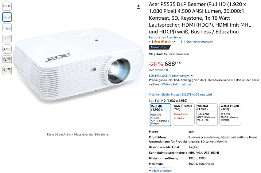 Acer P5535 DLP Projektor