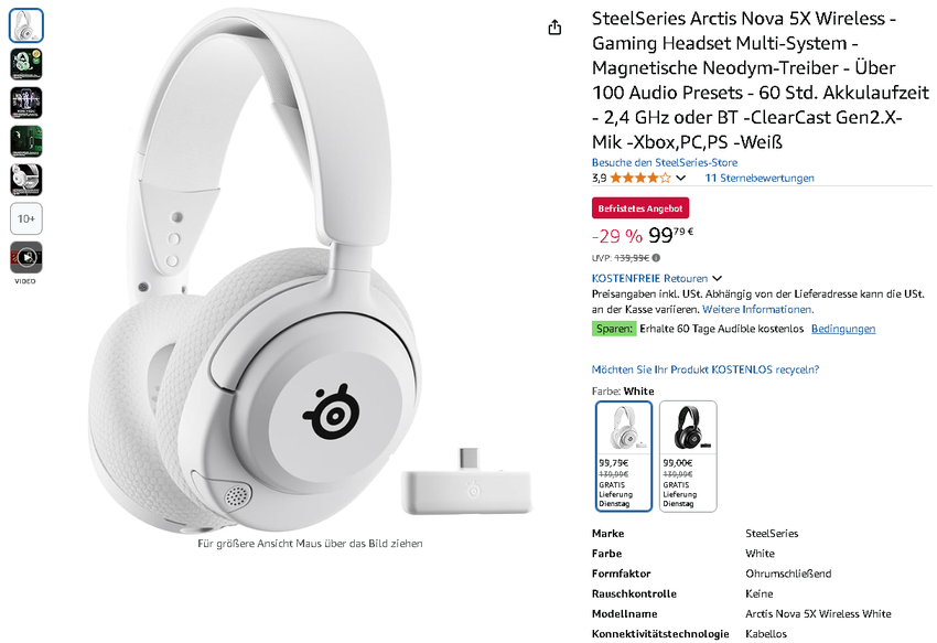 Screenshot der SteelSeries Arctis Nova 5X