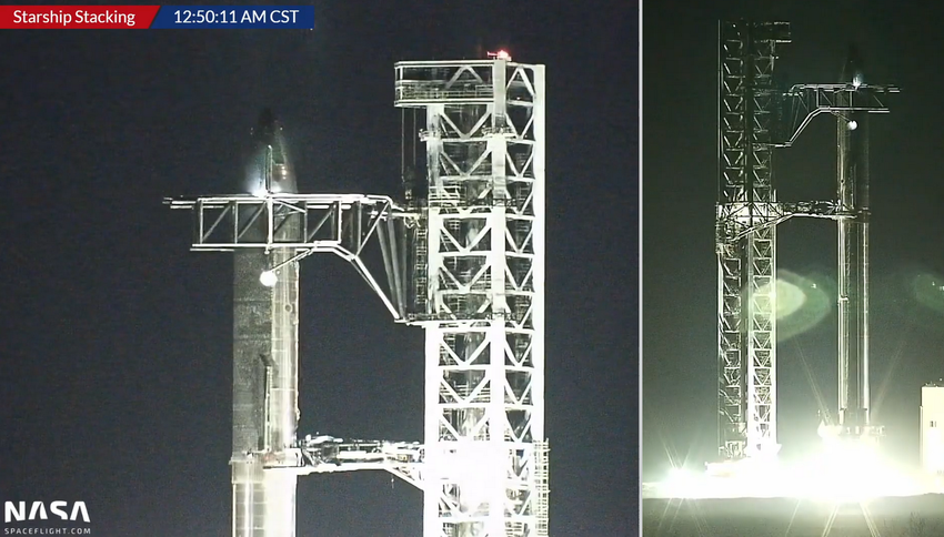 Der 140-Meter-Roboter "Mehazilla" half beim Zusammenbau des Prototyps des Raumschiffs Starship
