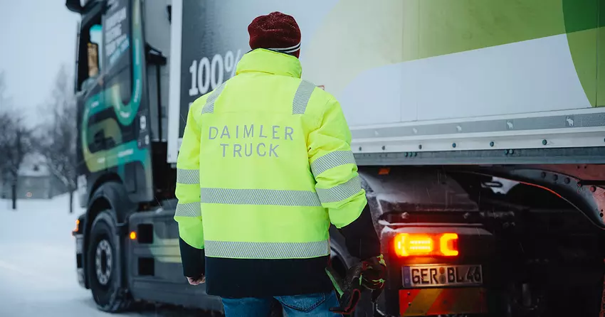 Europatournee des eActros 600 auf winterlichen Straßen. Bild: Daimler Truck