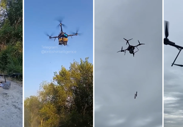 Die ukrainischen Streitkräfte zeigten zwei Drohnen, ...