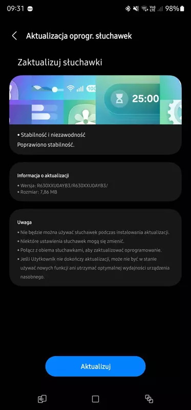 Screenshot des Updates für Samsung Galaxy Buds 3 Pro