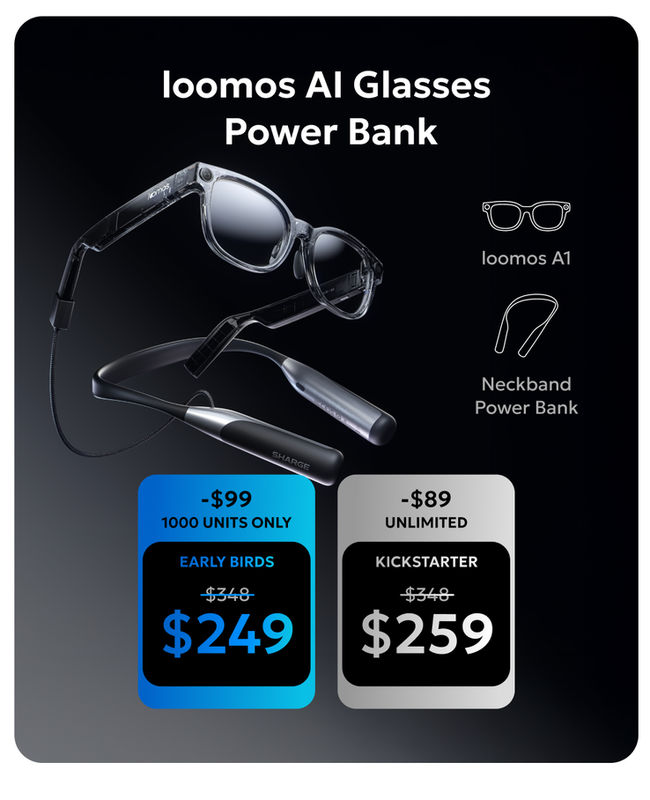 Sharge Loomos Brille und Neckband Powerbank