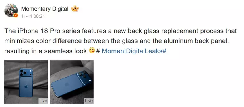Automatische Übersetzung der Nachricht von Instant Digital auf Weibo über das iPhone 18 Pro Design