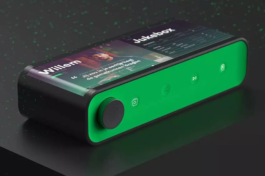 Die Spotify Jukebox mit gebogenem Display bringt Hauspartys auf Ihren Schreibtisch