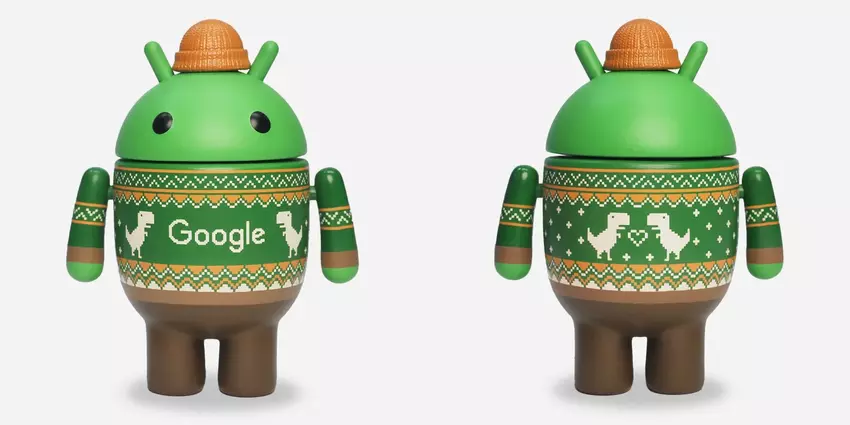 Google veröffentlicht festliche Android-Figur mit hellem Pullover und Hut