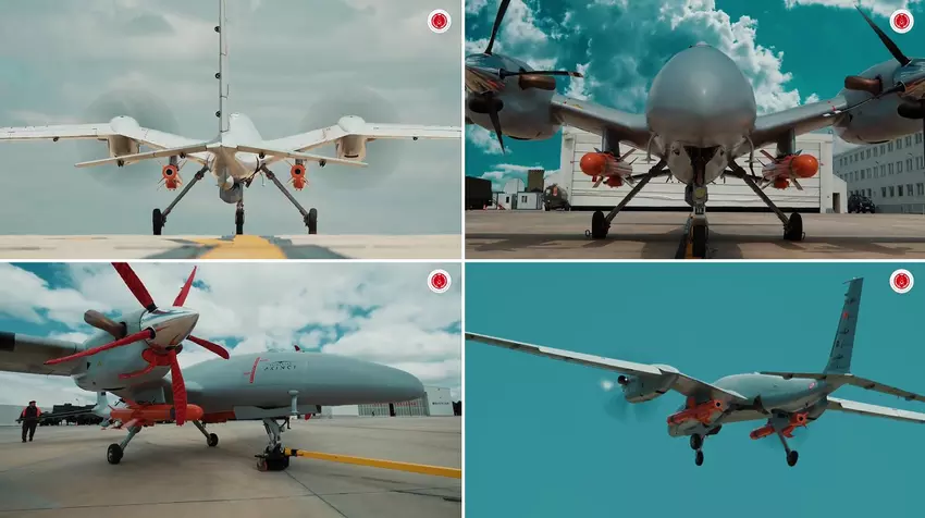 Bayraktar Akinci startete als Erster die 275 kg schwere Cakir-Rakete, die eine Geschwindigkeit von 1.040 km/h und eine Reichweite von 150 km erreicht.