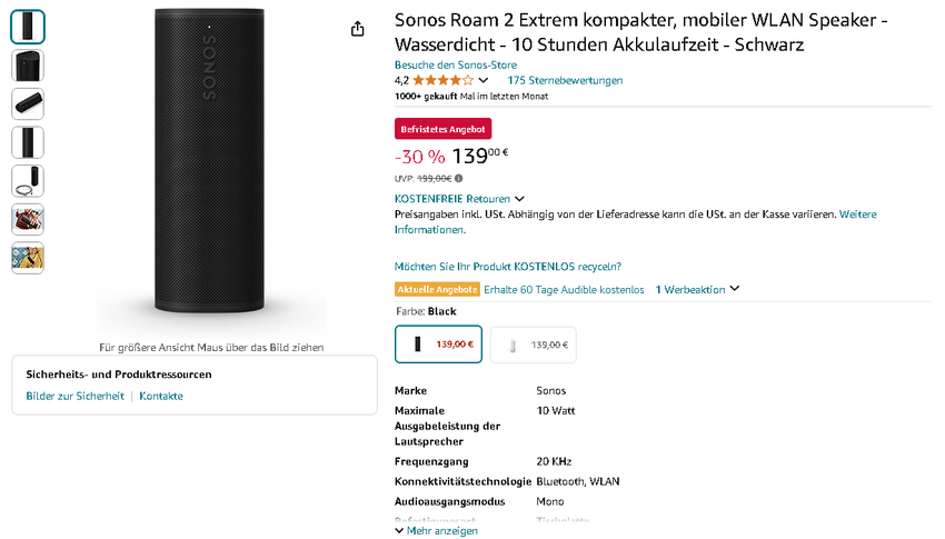 Screenshot der Sonos Roam 2