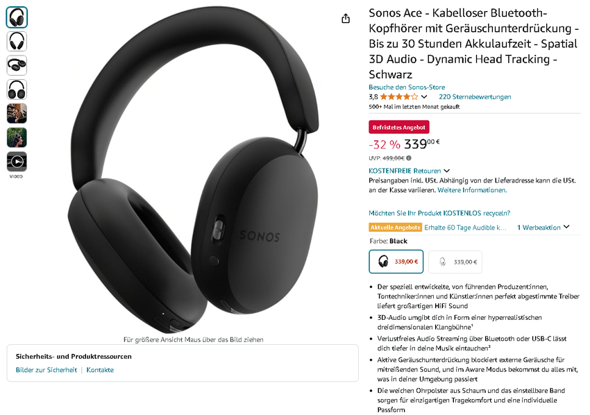 Sonos Ace Kopfhörer - Amazon Screenshot