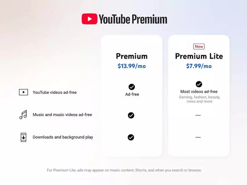 YouTube Premium Lite-Tarif