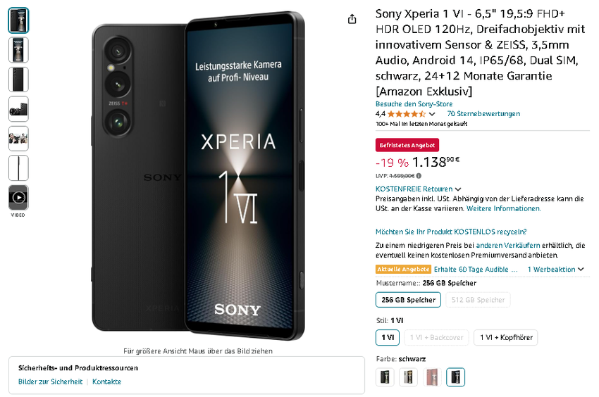 Screenshot der Sony Xperia 1 VI