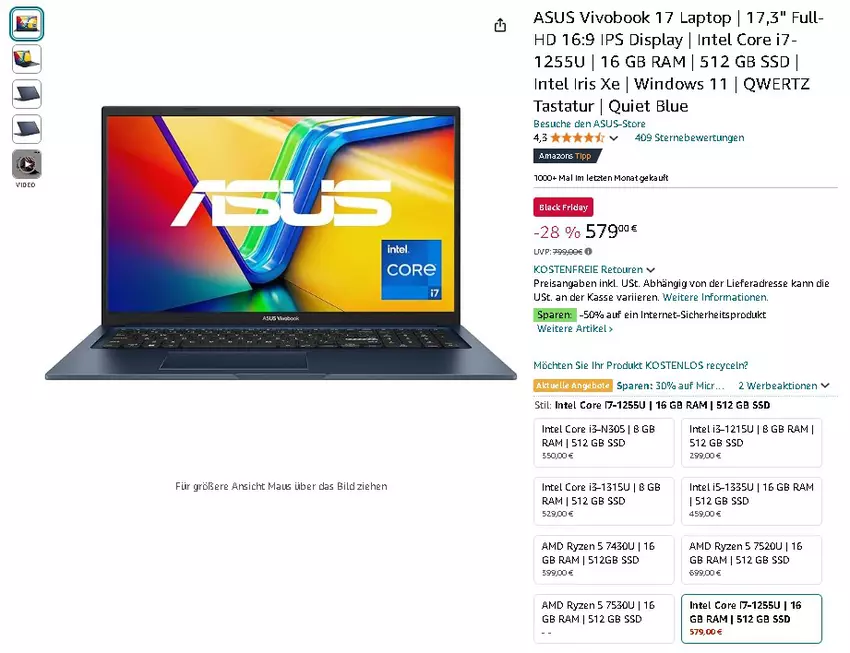 Screenshot des ASUS Vivobook 17 Laptops