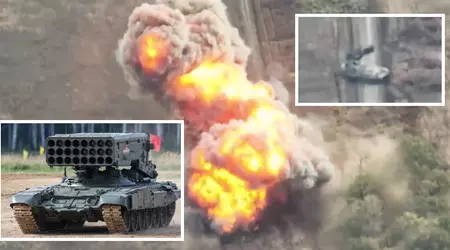 Eine FPV-Drohne zerlegte ein russisches schweres TOS-1A-Flammenwerfersystem mit Thermobar-Raketen