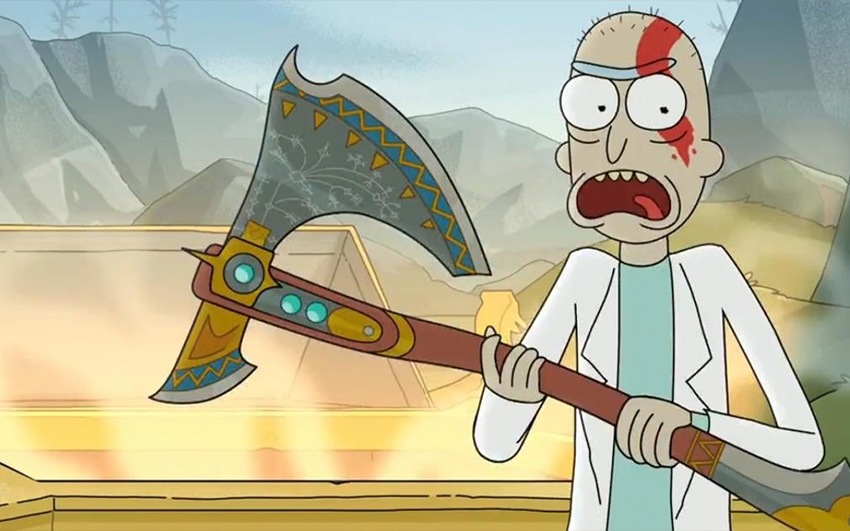 Das Crossover von Rick und Morty aus God of War: Ragnarok in einem neuen Werbespot. Rick rasiert sich den Kopf, findet den Leviathan und weigert sich, Morty zu helfen.