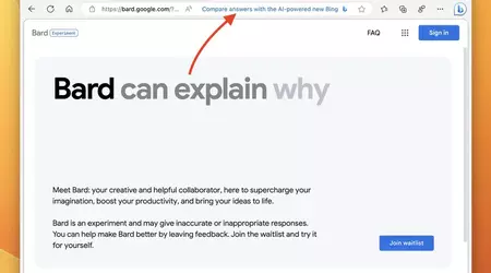 Microsoft Edge wirbt für BingAI, wenn Sie Googles Bard-Chatbot verwenden