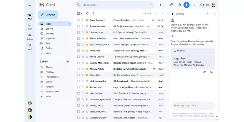 Gmail integriert den Google Kalender in die Gemini-Seitenleiste 