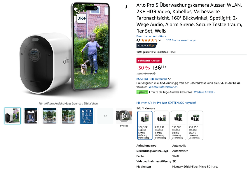 Screenshot der Arlo Pro 5