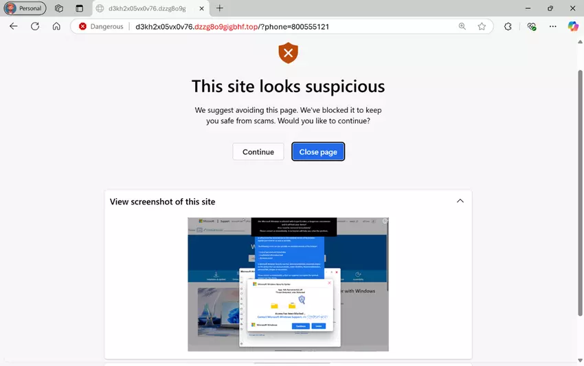 Scareware-Blocker-Fenster mit blockiertem Element