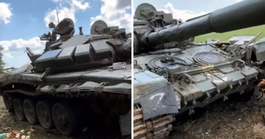Die ukrainischen Streitkräfte erbeuten einen einzigartigen russischen T-72B3-Panzer mit Panzerung aus gestohlenen Kanalisationsschächten