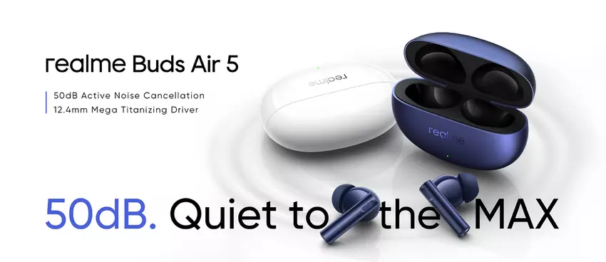 realme Buds Air 5: 12,4 mm Treiber, ANC, IPX7-Schutz und bis zu 38 Stunden Akkulaufzeit für 39 $.
