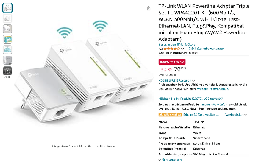 Screenshot der TP-Link TL-WPA4220T. Quelle: Amazon