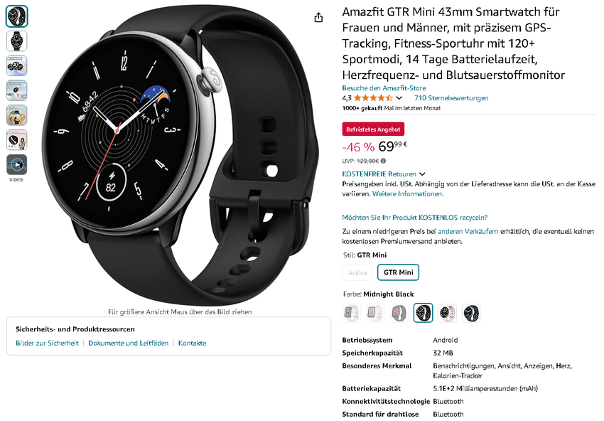 Screenshot der Amazfit GTR Mini