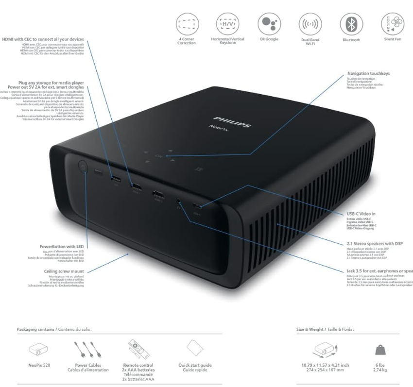 Philips NeoPix 520 LED-Projektor Vergleich von Philips Beamern