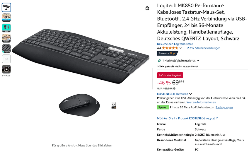 Screenshot der Logitech MK850