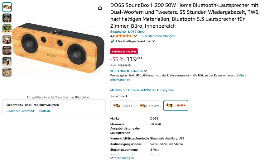 DOSS SoundBox H200 - nachhaltiger Bluetooth Lautsprecher