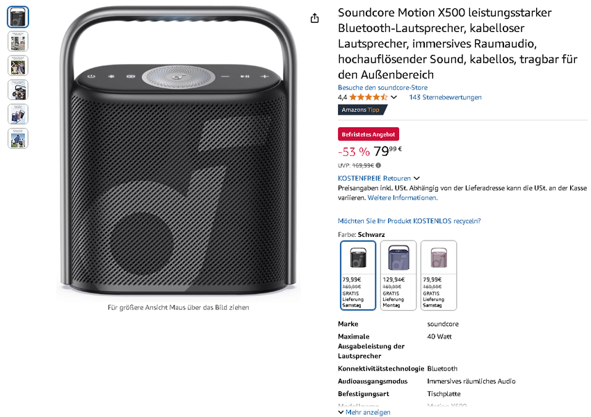 Soundcore Motion X500 Bluetooth-Lautsprecher