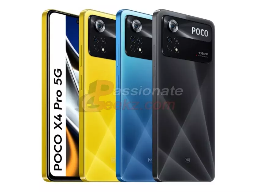 POCO X4 Pro 5G wird in Press-Renderings angezeigt: Punch-Hole-Display, Gehäuse mit flachen Seiten, 108-Megapixel-Kamera und drei Farben