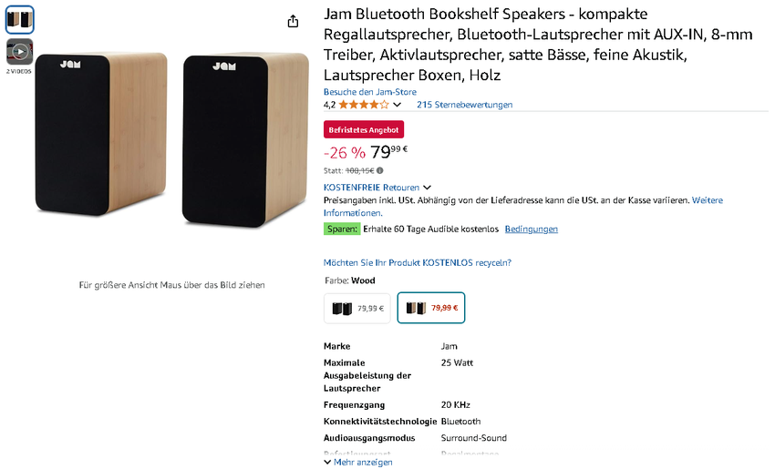 Screenshot der JAM Bookshelf Speakers